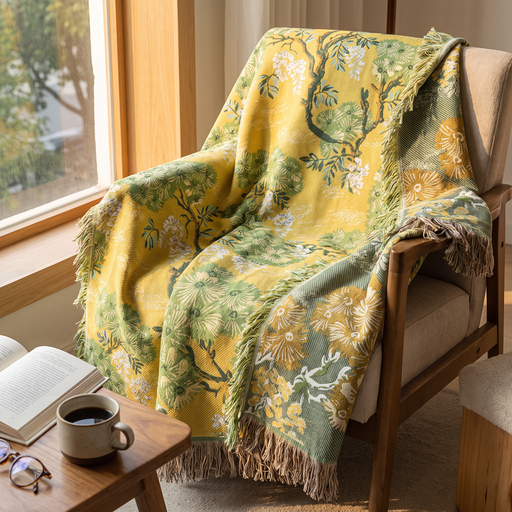 Mulberry Tree Print Cotton Twill Blanket - lifestyle