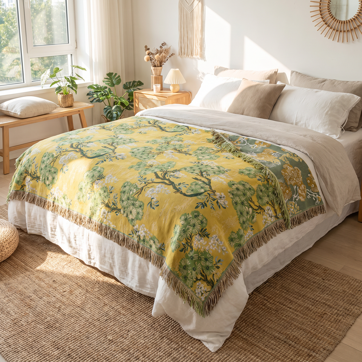 Mulberry Tree Print Cotton Twill Blanket - lifestyle