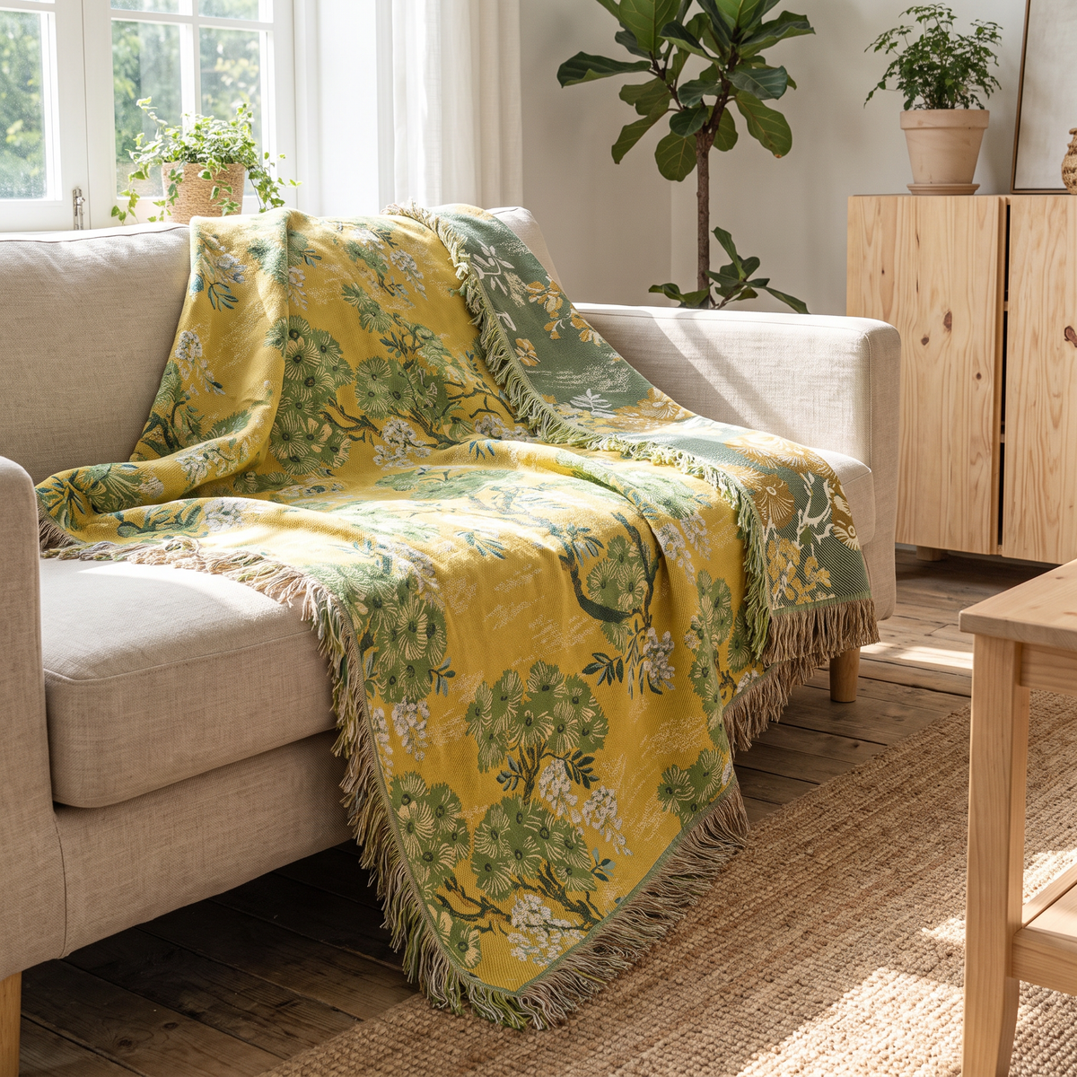 Mulberry Tree Print Cotton Twill Blanket - lifestyle
