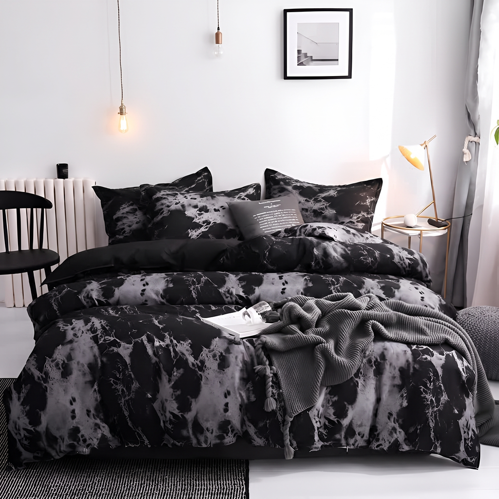 Black Marble Print Duvet Cover Set, 3 Pieces - lifestyle