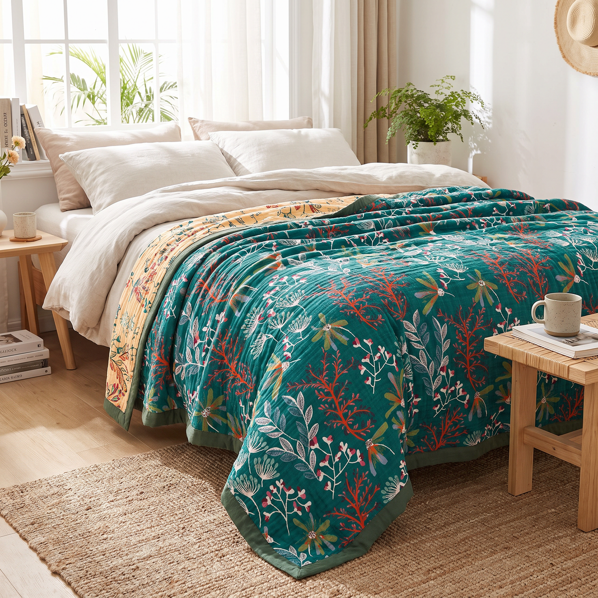 Wildflower & Fern Four-Layer Organic Gauze Blanket - lifestyle