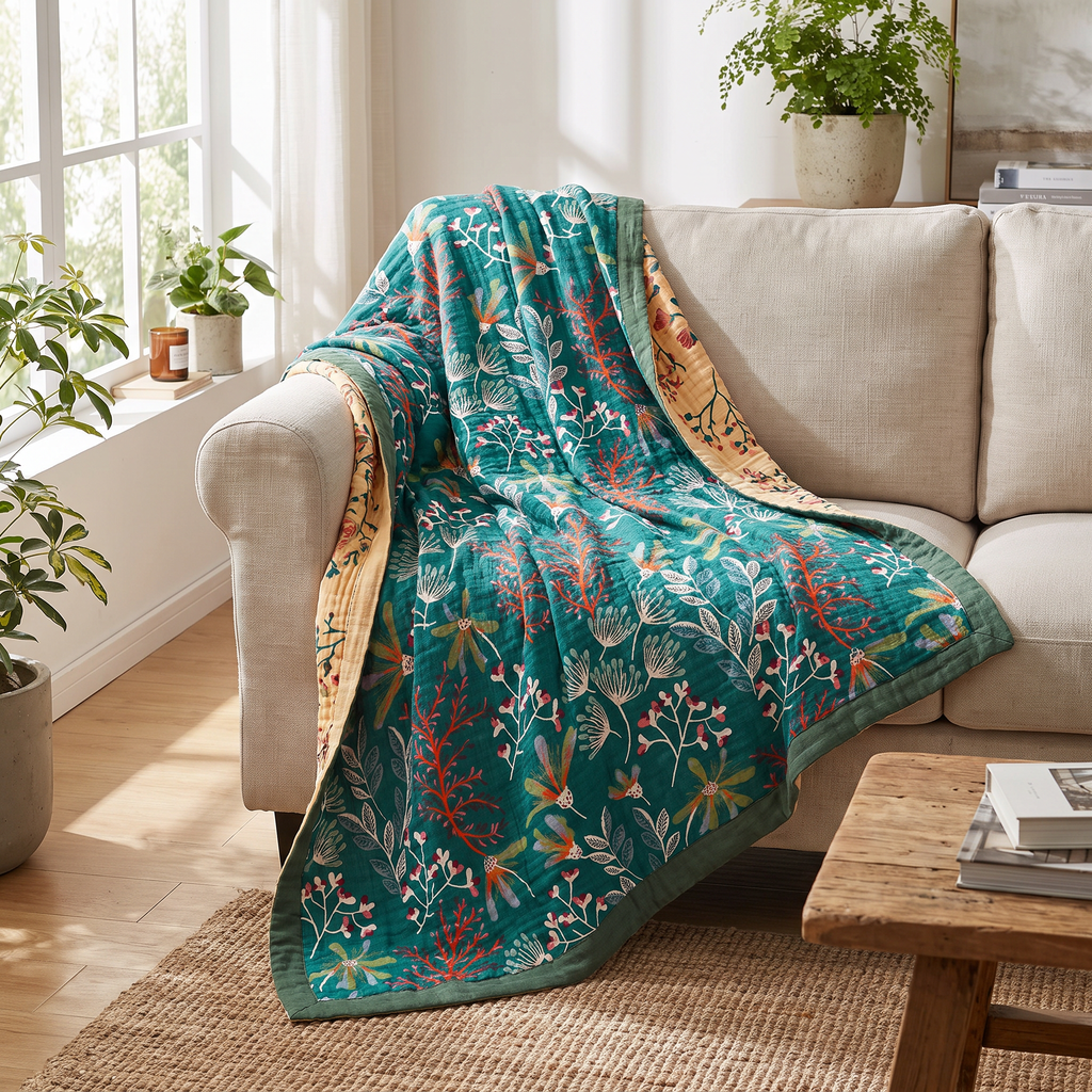 Wildflower & Fern Four-Layer Organic Gauze Blanket - lifestyle
