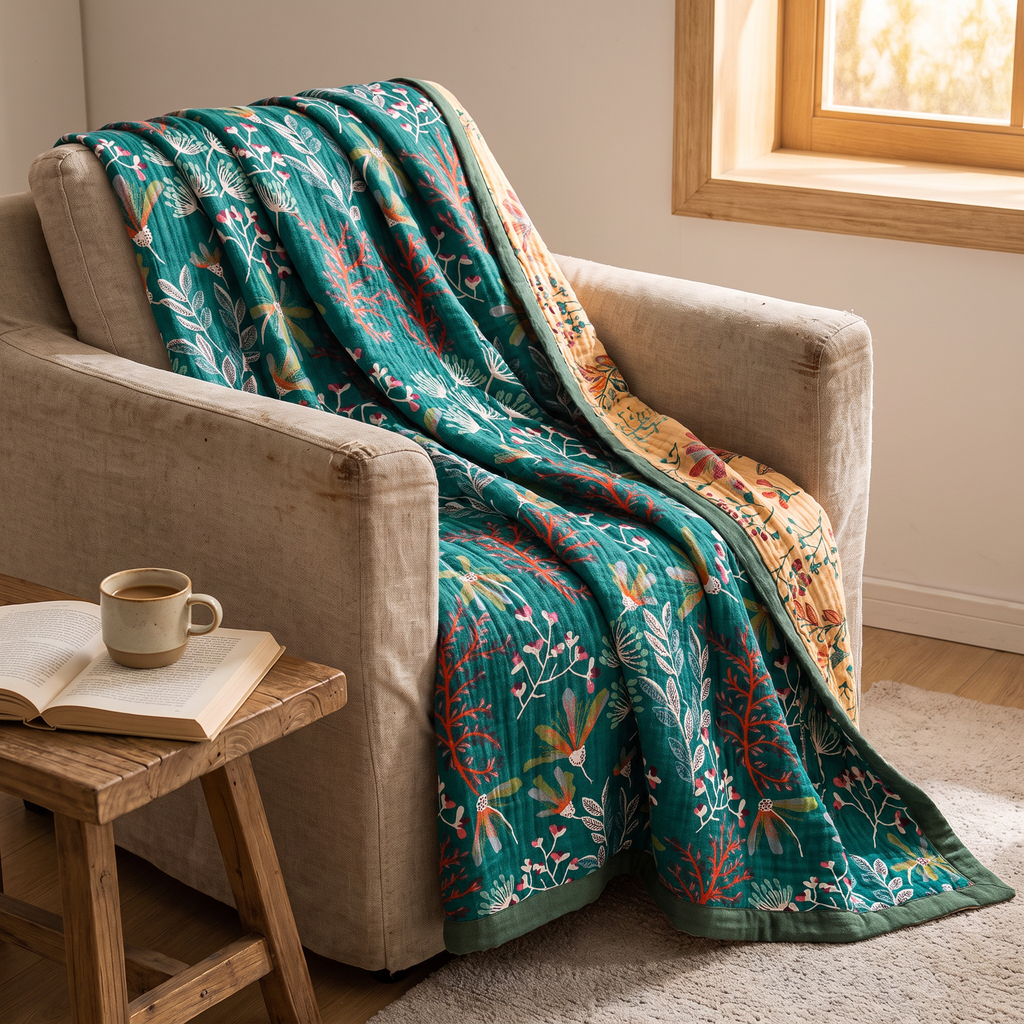 Wildflower & Fern Four-Layer Organic Gauze Blanket - lifestyle