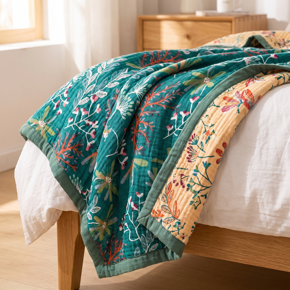Wildflower & Fern Four-Layer Organic Gauze Blanket - lifestyle