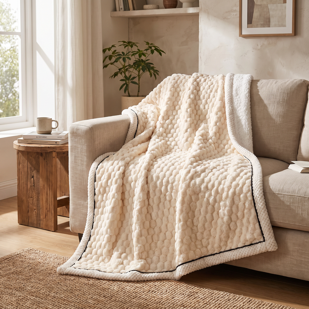 Honeycomb Bubble Sherpa Fleece Blanket - lifestyle