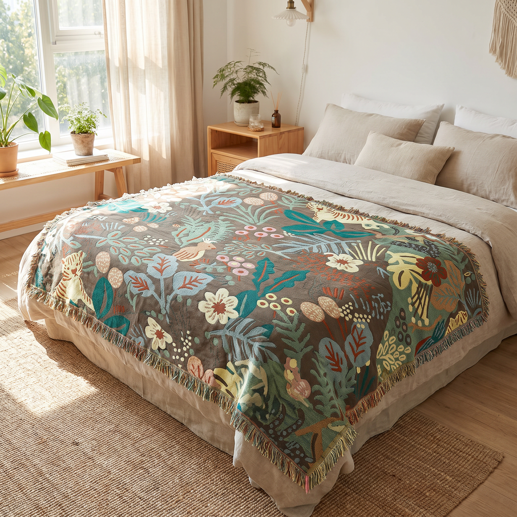 Tiger & Jungle Foliage Reversible Gauze Blanket - lifestyle