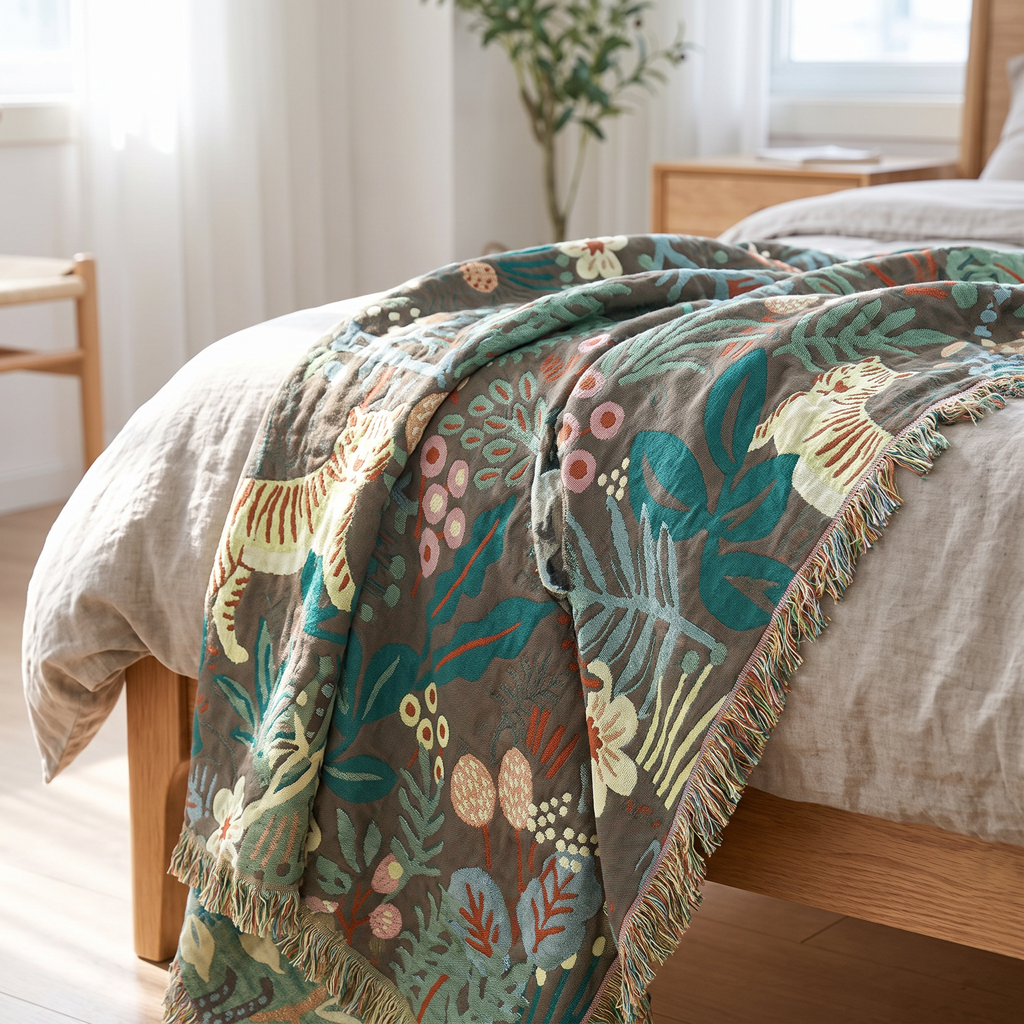 Tiger & Jungle Foliage Reversible Gauze Blanket - lifestyle