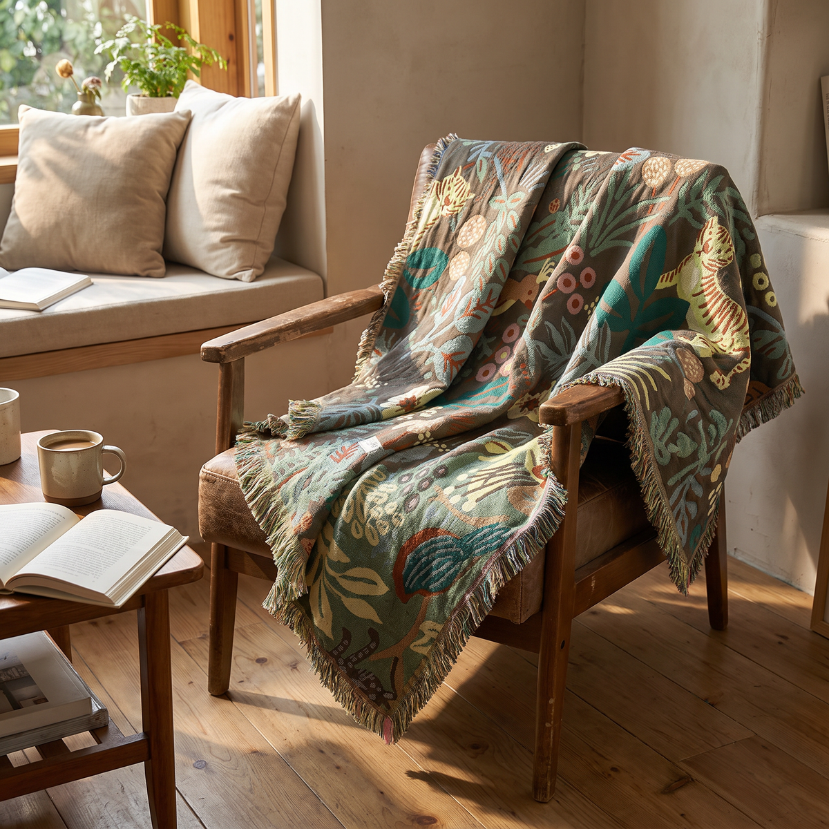 Tiger & Jungle Foliage Reversible Gauze Blanket - lifestyle