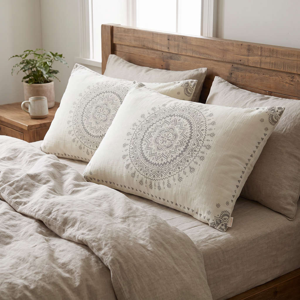 Mandala Print Cotton Gauze Pillowcases, Set of 2 - lifestyle