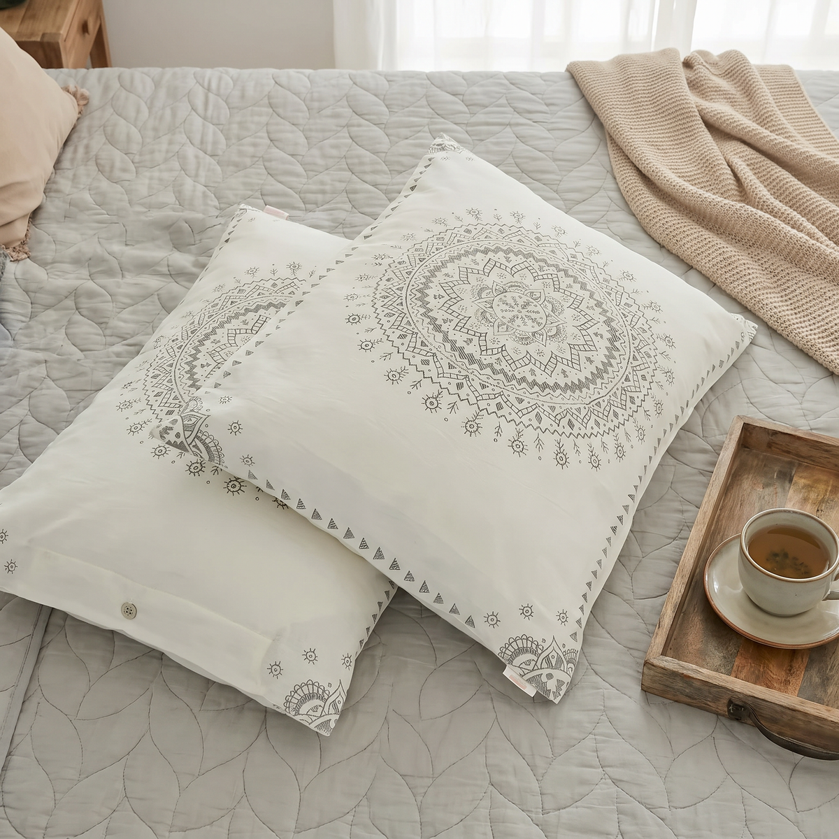 Mandala Print Cotton Gauze Pillowcases, Set of 2 - lifestyle