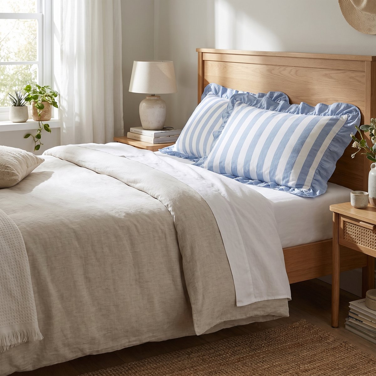 Ruffle-Edge Stripe & Plaid Zip Pillowcase - lifestyle