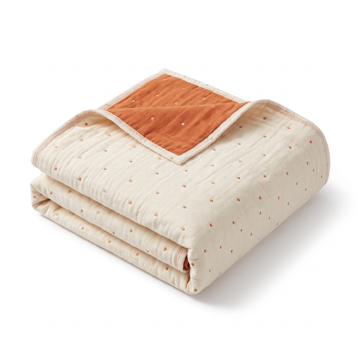 Two-Tone Heart-Stitch Cotton Gauze Blanket