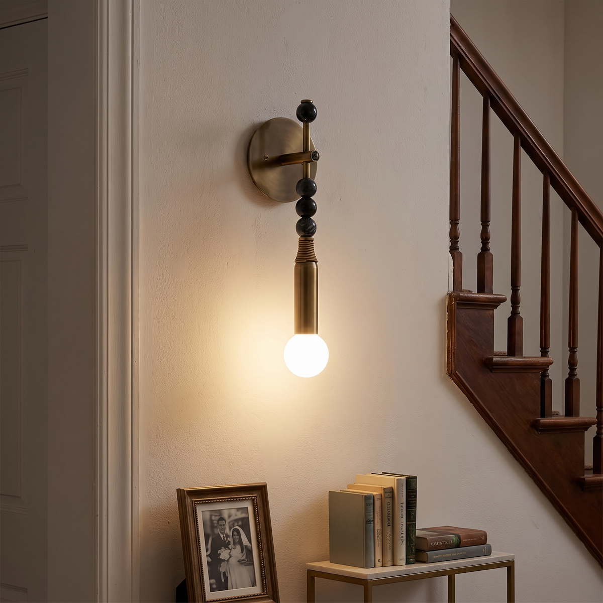 Stacked Marble Bead Brass Wall Sconce - lifestyle