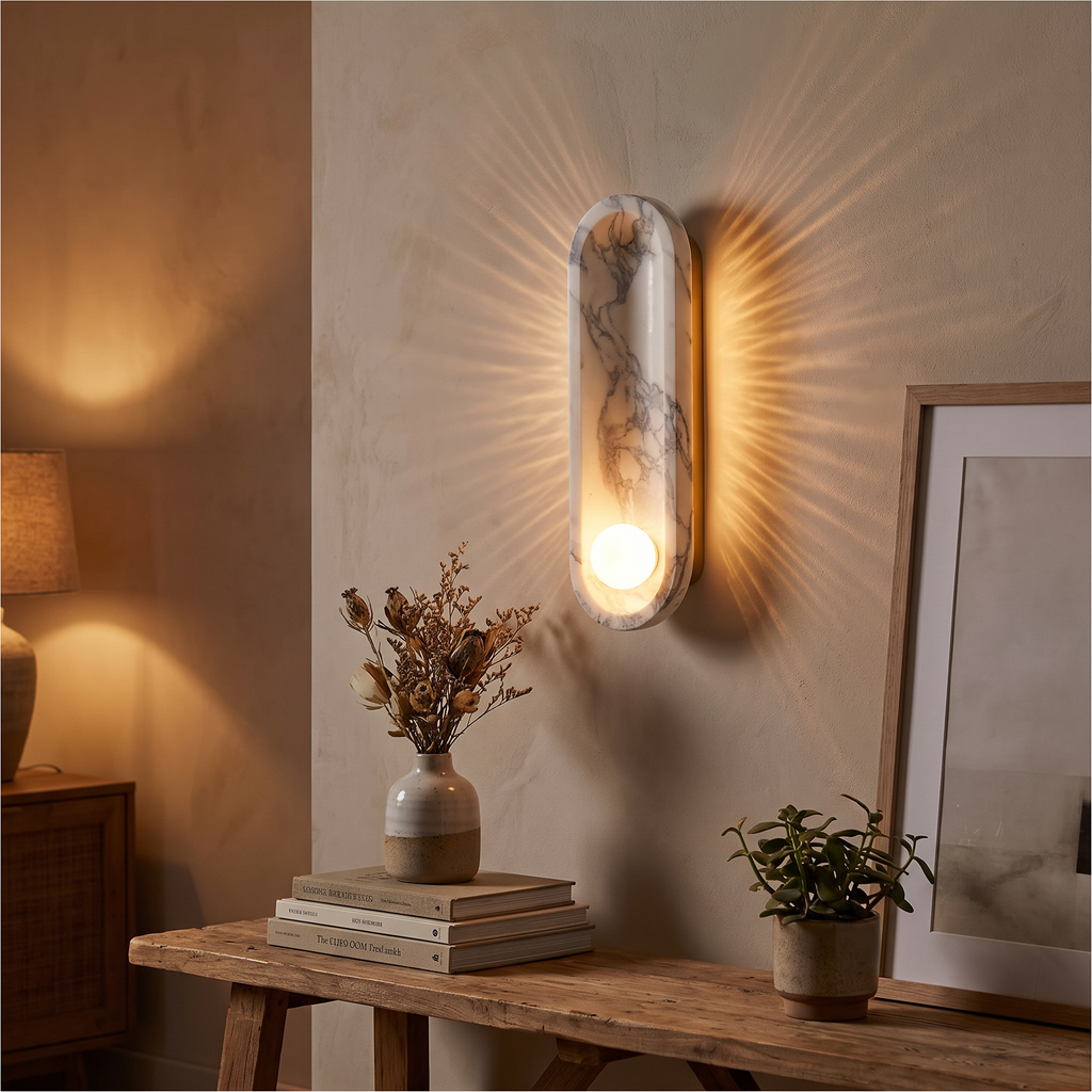 Veined White Marble Pill Wall Sconce - lifestyle