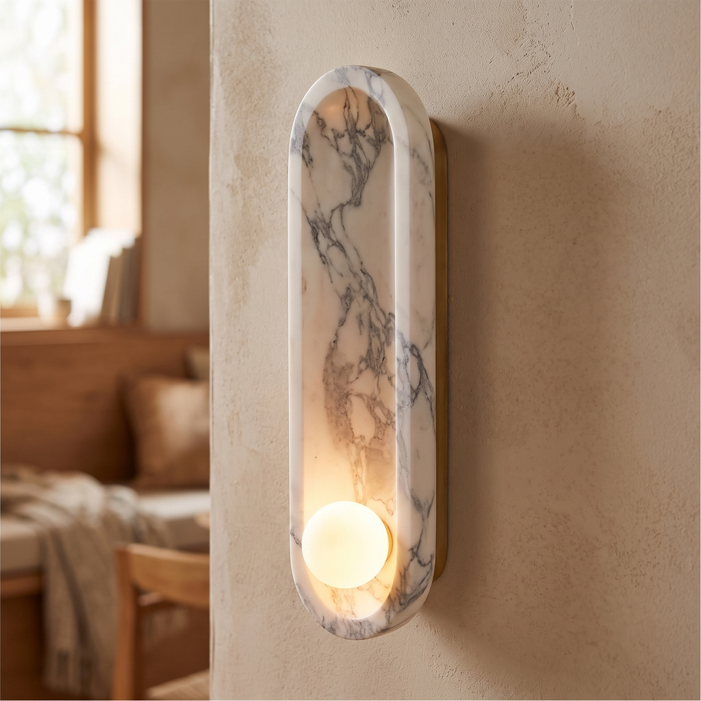 Veined White Marble Pill Wall Sconce - lifestyle