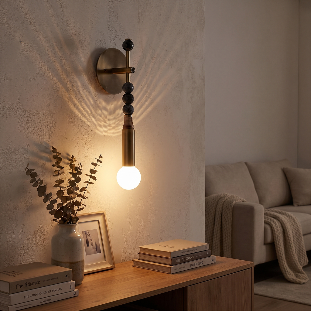 Stacked Marble Bead Brass Wall Sconce - lifestyle