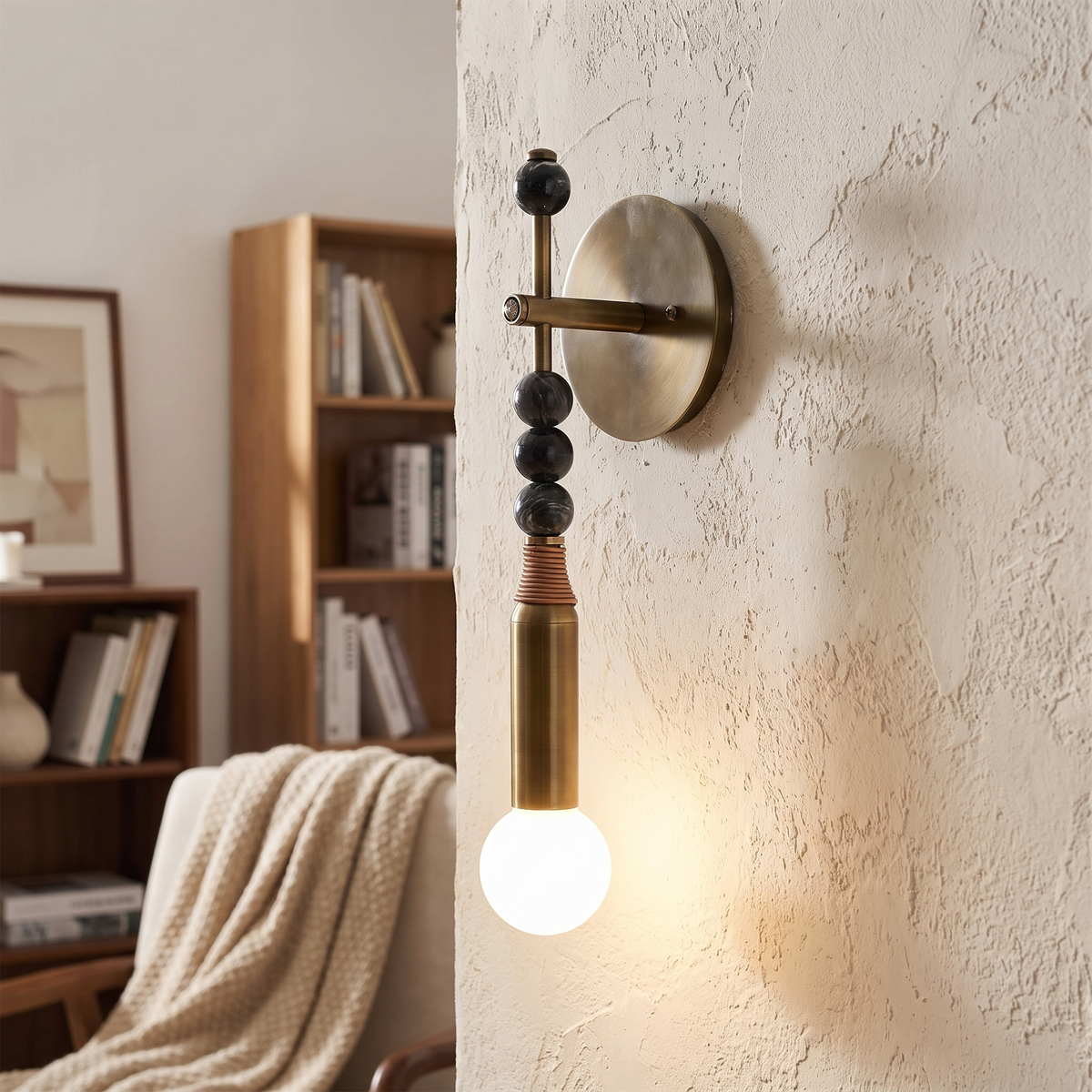 Stacked Marble Bead Brass Wall Sconce - lifestyle