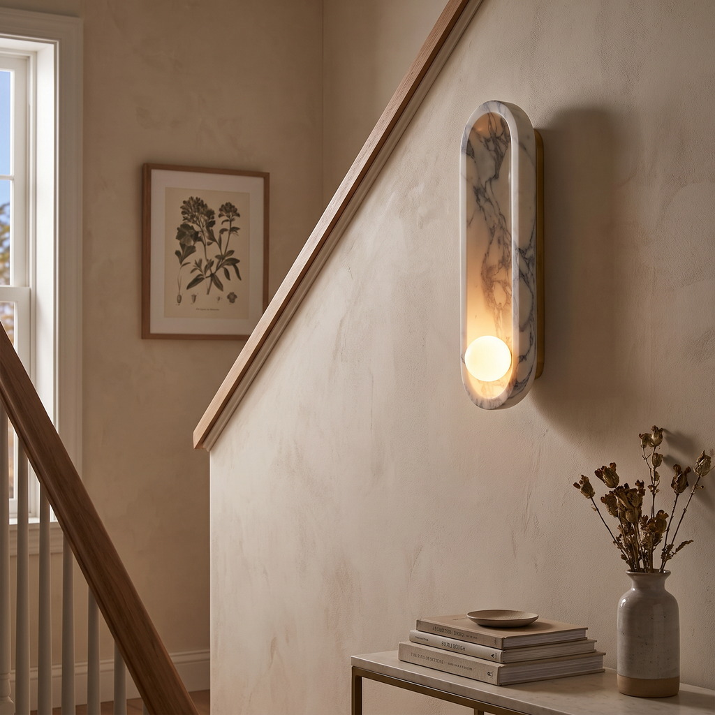 Veined White Marble Pill Wall Sconce - lifestyle