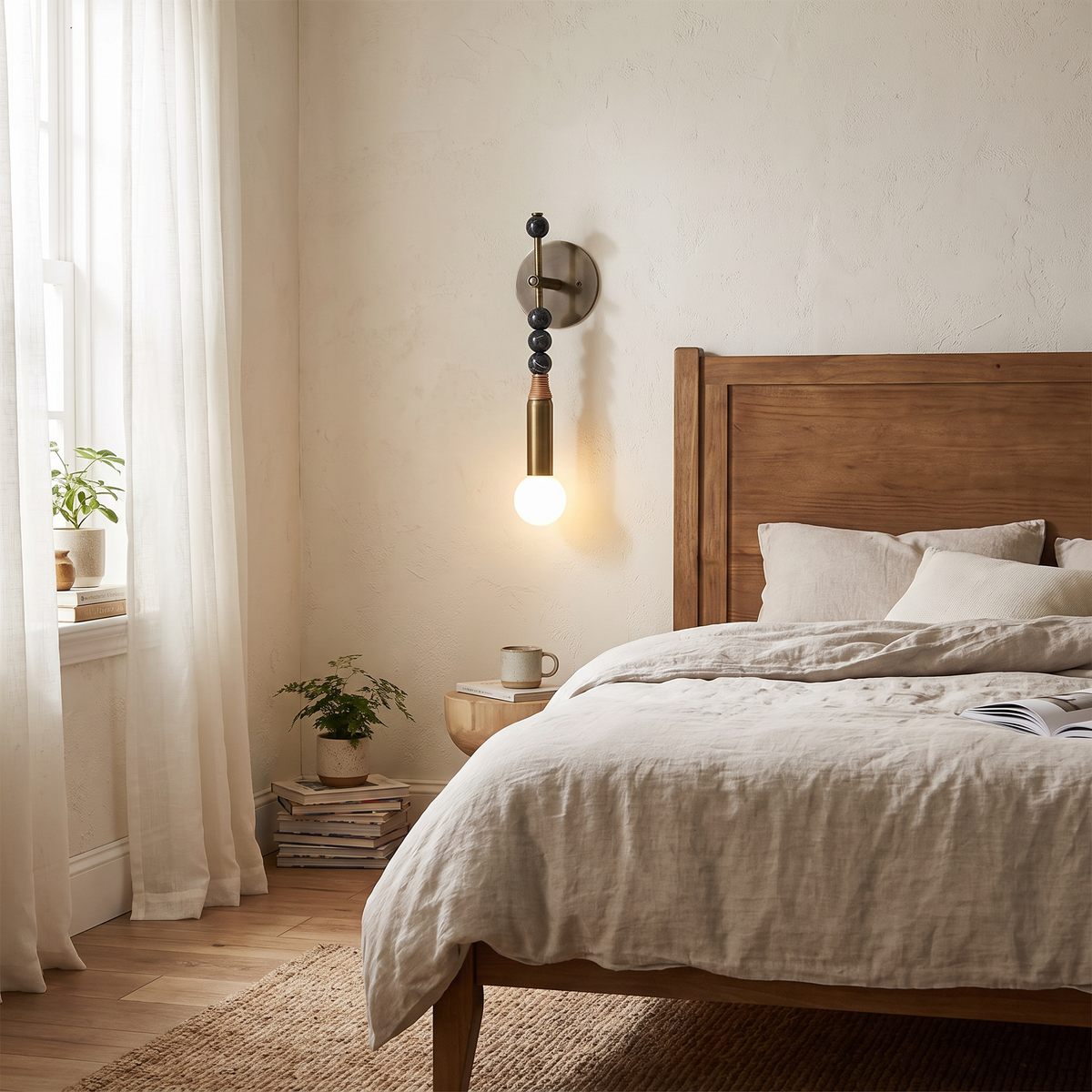 Stacked Marble Bead Brass Wall Sconce - lifestyle