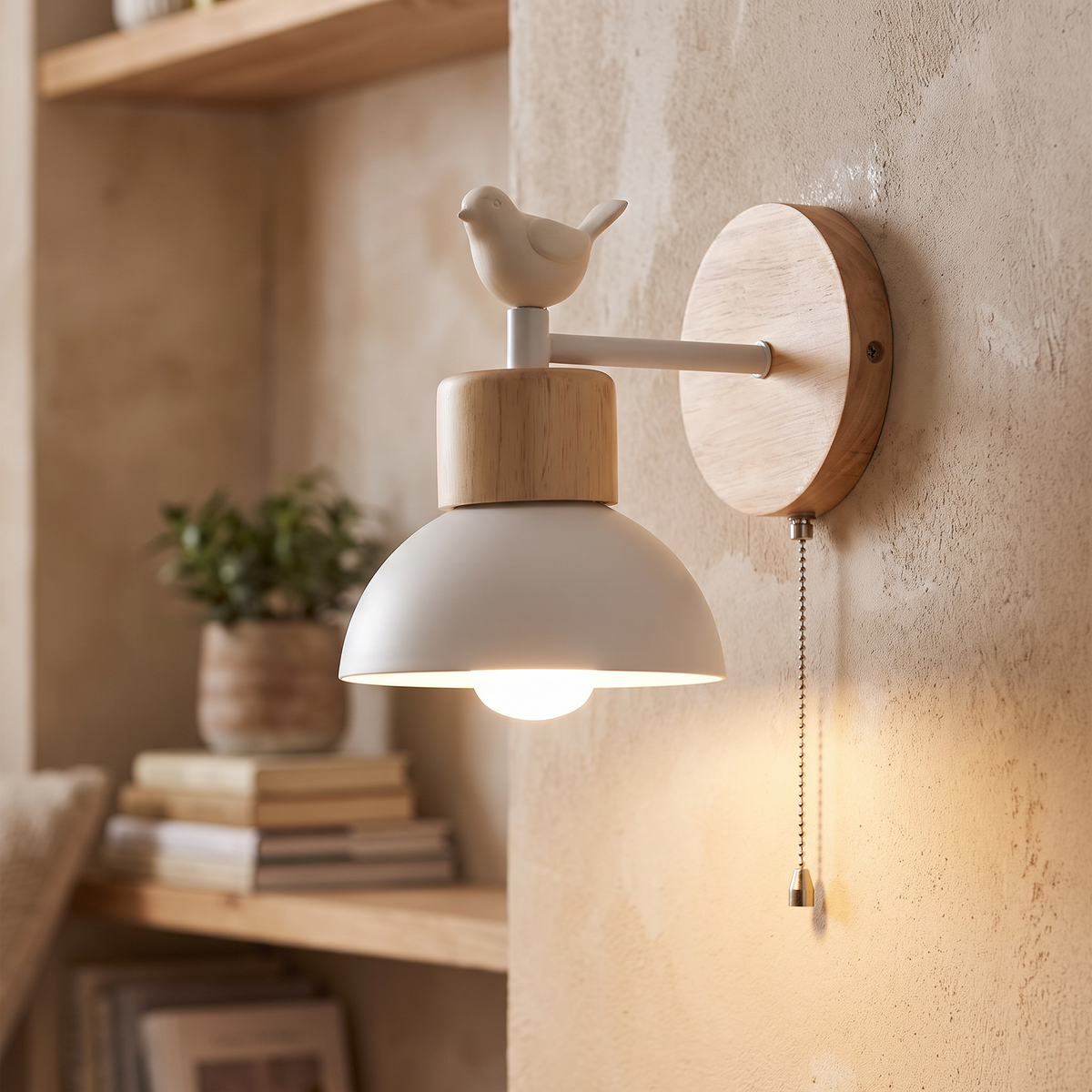 Wooden Bird Pull-Chain Dome Wall Sconce - lifestyle