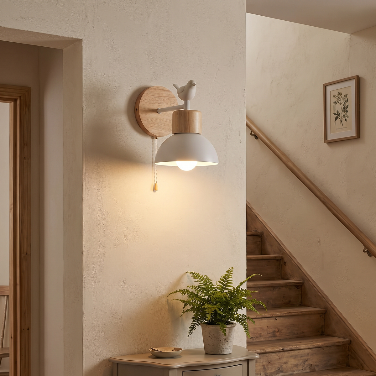 Wooden Bird Pull-Chain Dome Wall Sconce - lifestyle