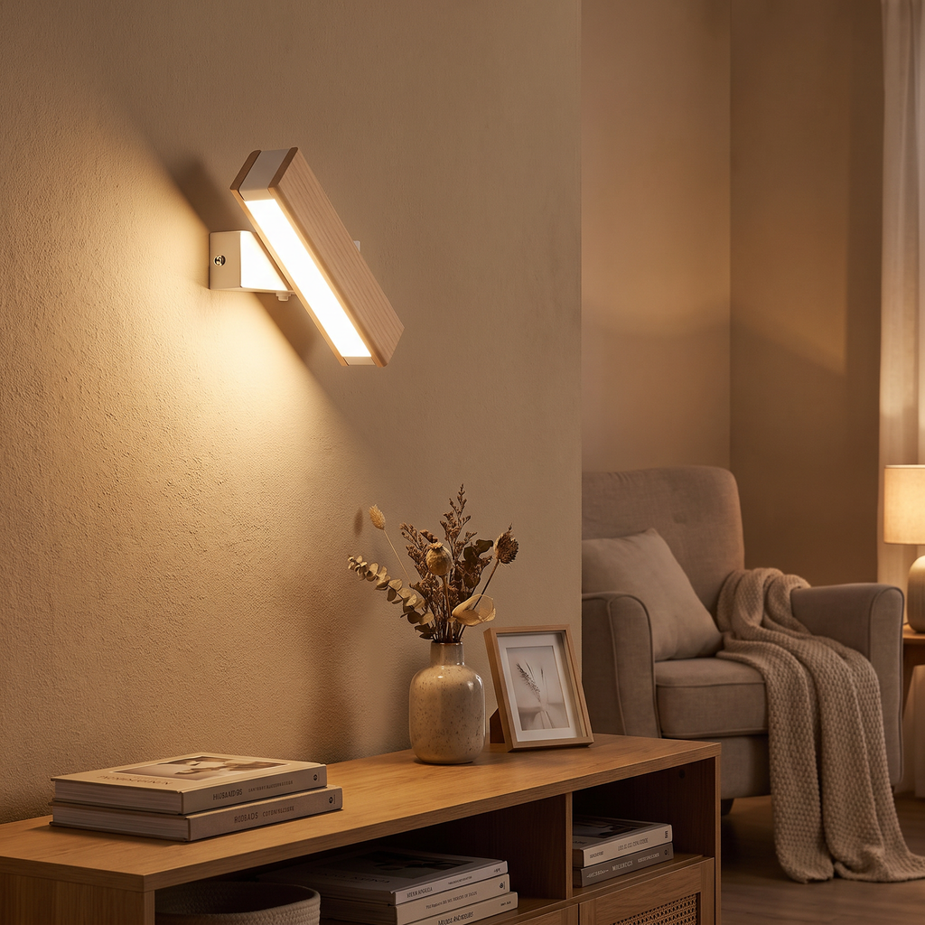 Angled Wood-Finish LED Wall Sconce - lifestyle
