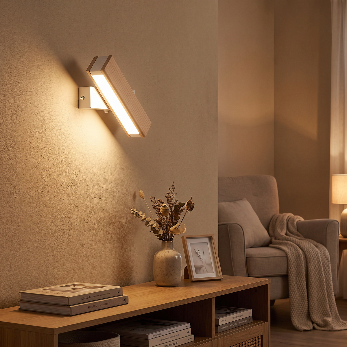 Angled Wood-Finish LED Wall Sconce - lifestyle