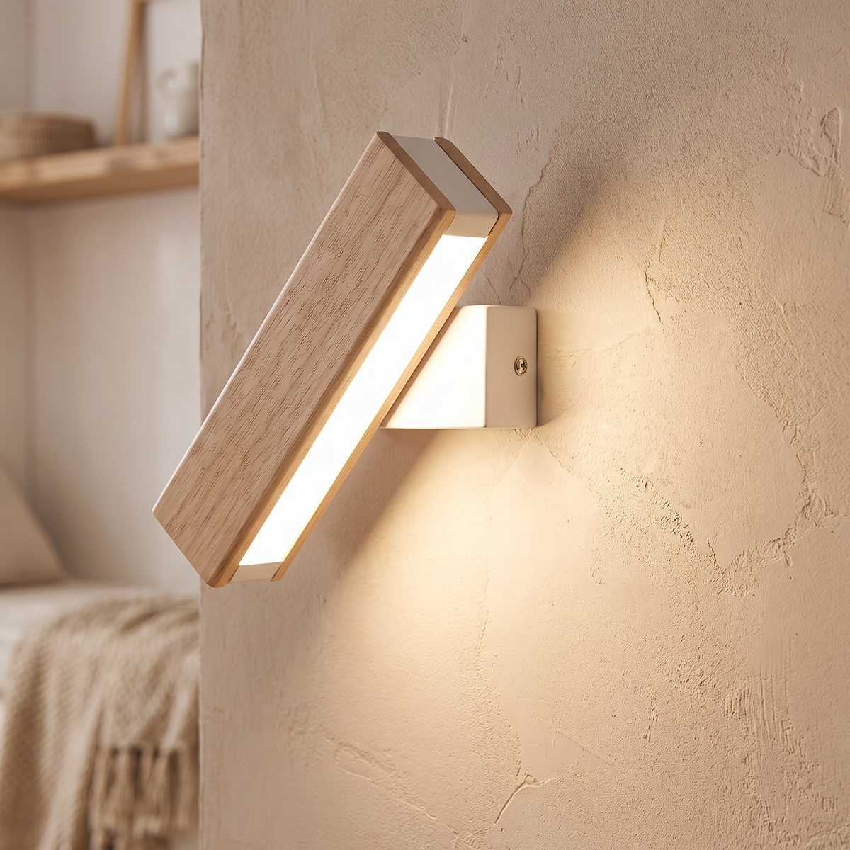 Angled Wood-Finish LED Wall Sconce - lifestyle