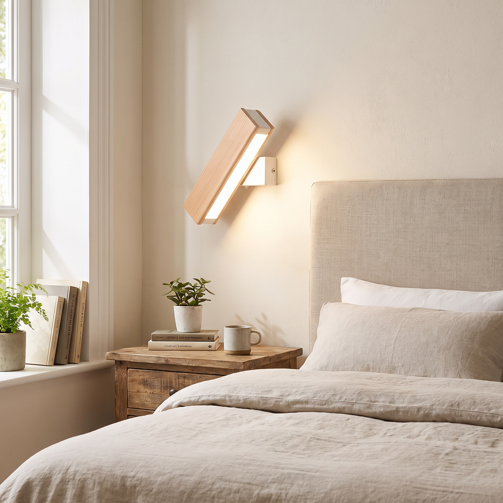 Angled Wood-Finish LED Wall Sconce - lifestyle