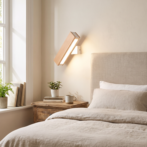 Angled Wood-Finish LED Wall Sconce - lifestyle