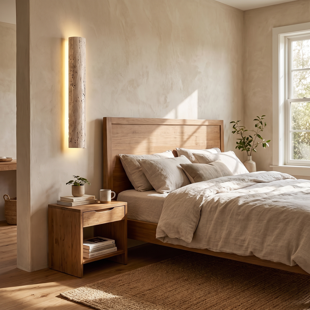 Natural Stone Half-Cylinder Plug-In Wall Sconce - lifestyle