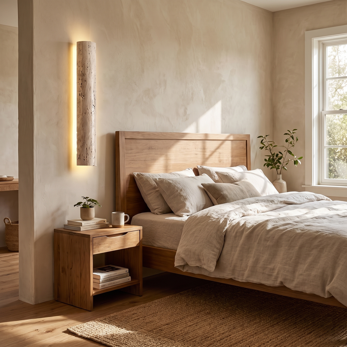 Natural Stone Half-Cylinder Plug-In Wall Sconce - lifestyle