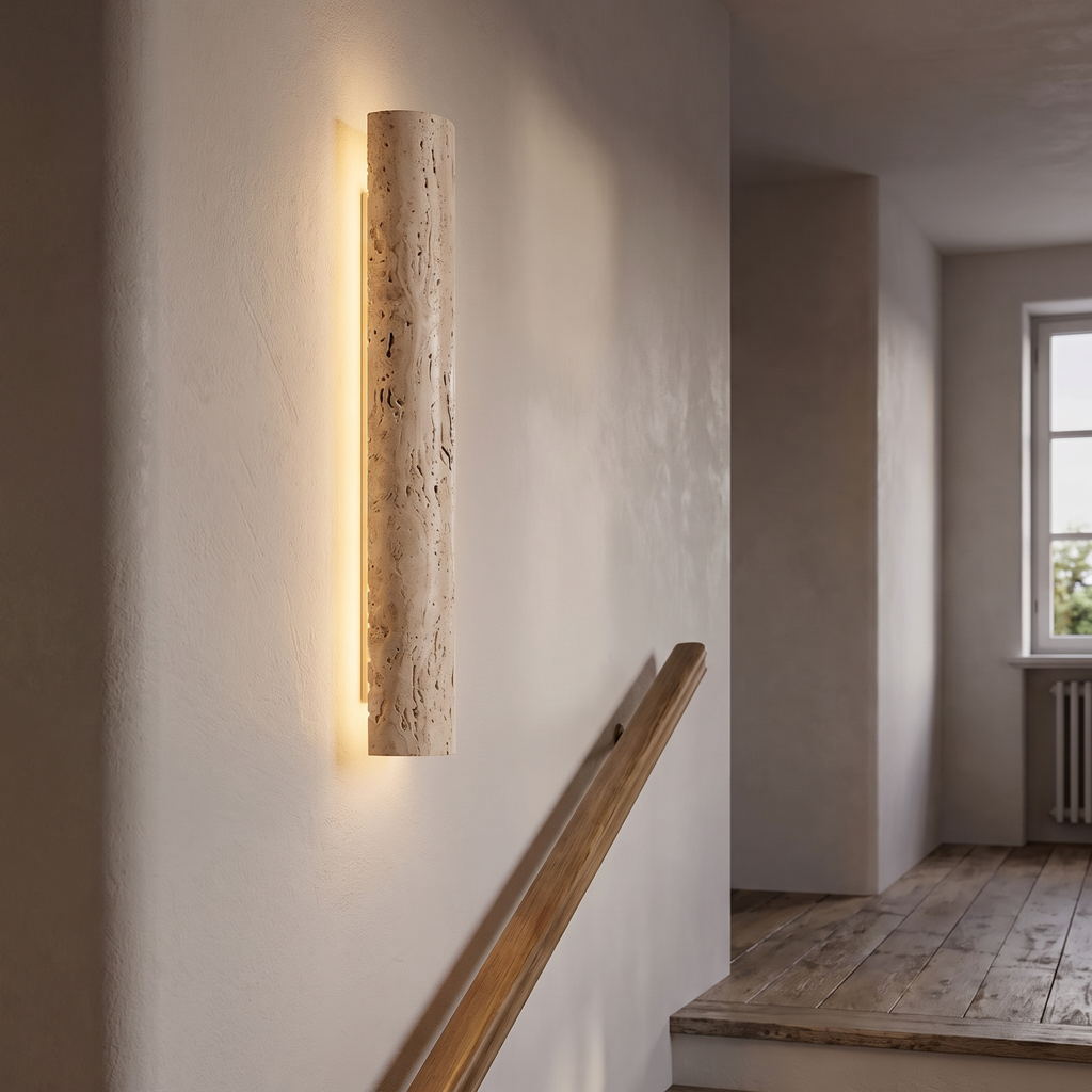 Natural Stone Half-Cylinder Plug-In Wall Sconce - lifestyle
