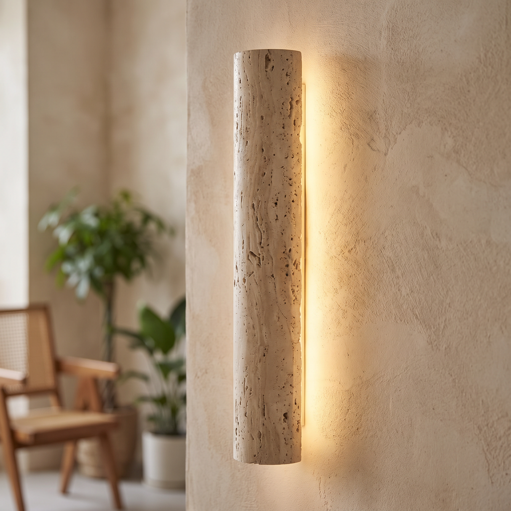 Natural Stone Half-Cylinder Plug-In Wall Sconce - lifestyle