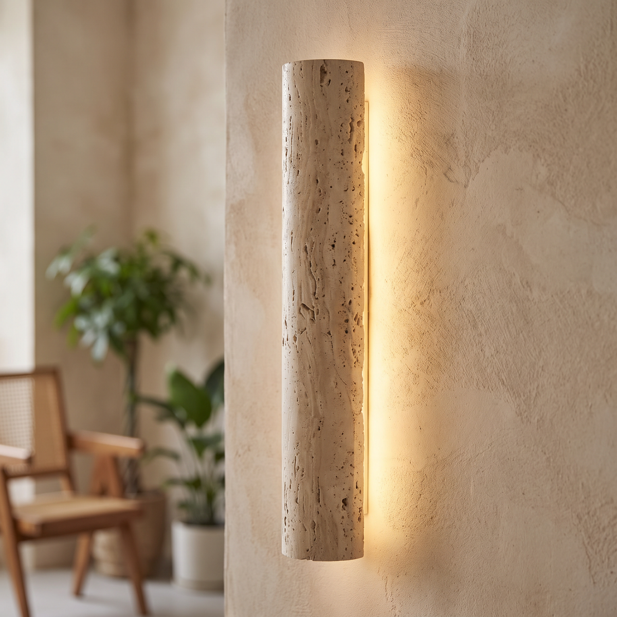 Natural Stone Half-Cylinder Plug-In Wall Sconce - lifestyle