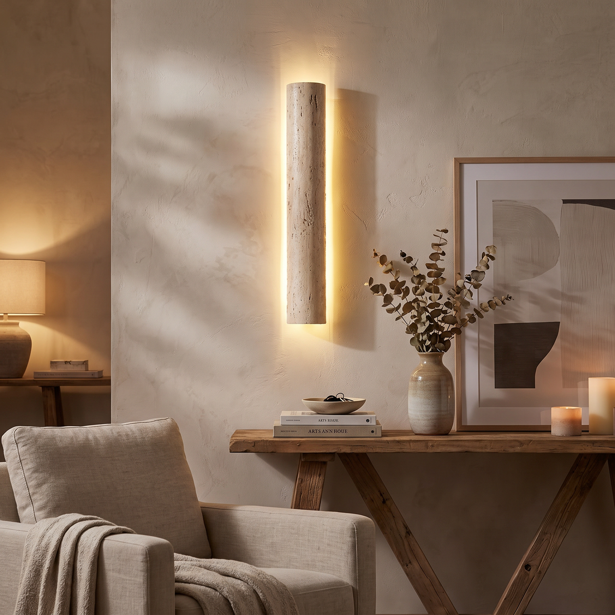 Natural Stone Half-Cylinder Plug-In Wall Sconce - lifestyle