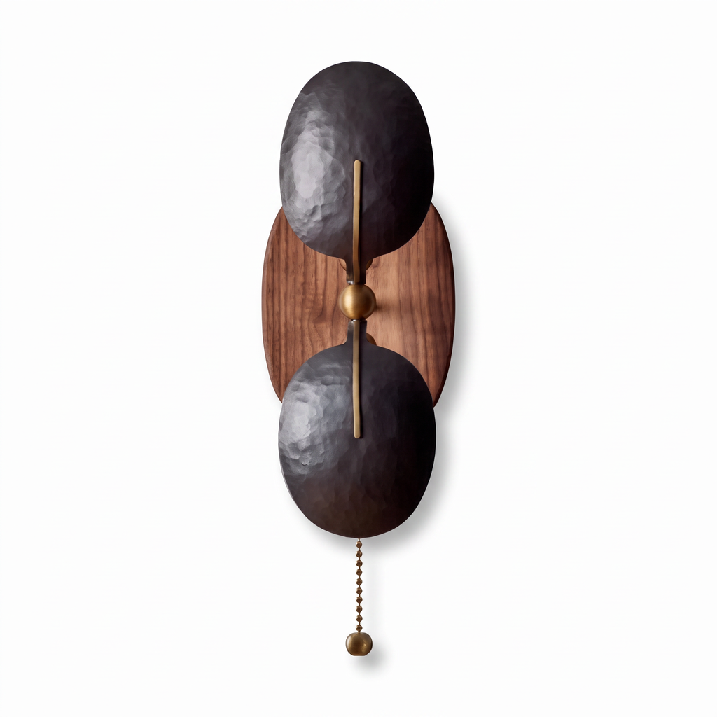 Hammered Metal and Walnut Up-Down Wall Sconce