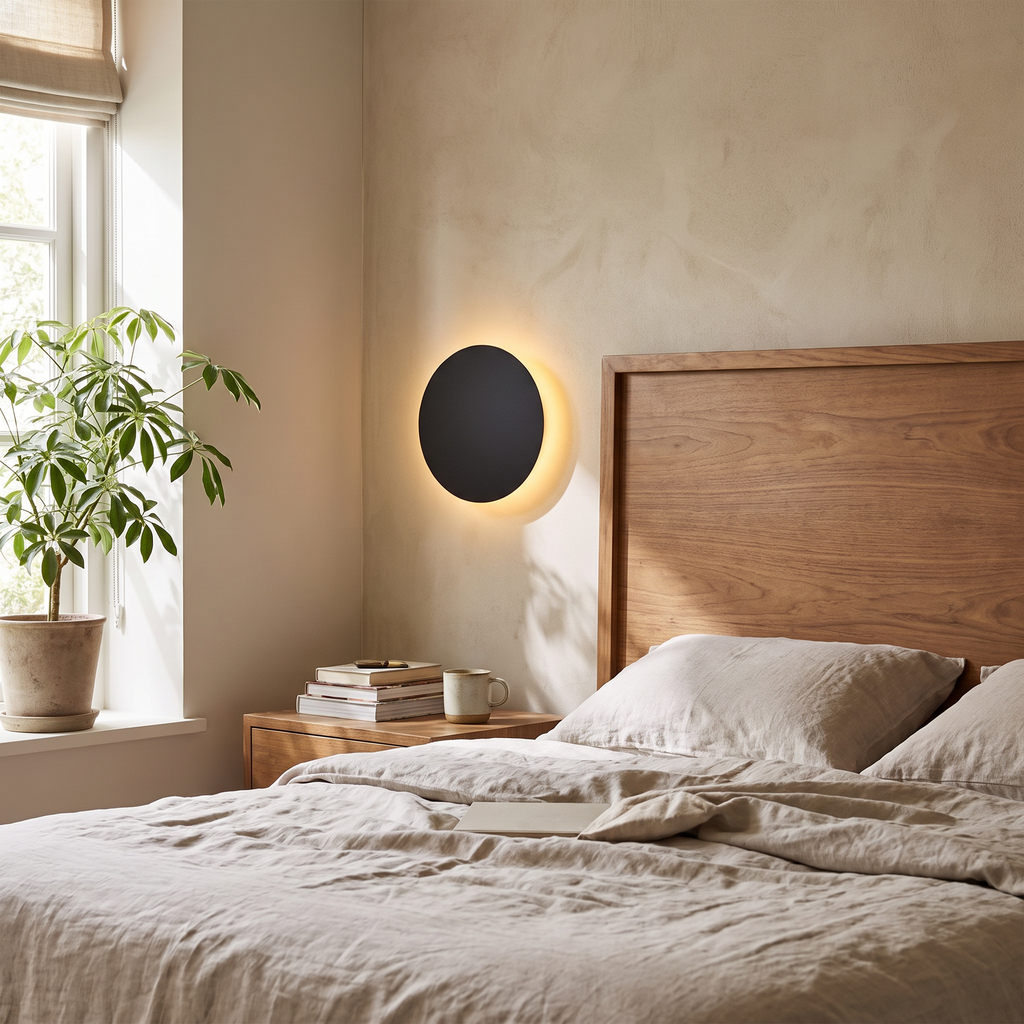 Round Metal Disc Halo LED Wall Light - lifestyle