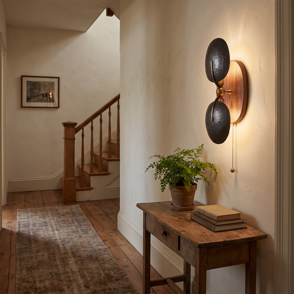 Hammered Metal and Walnut Up-Down Wall Sconce - lifestyle