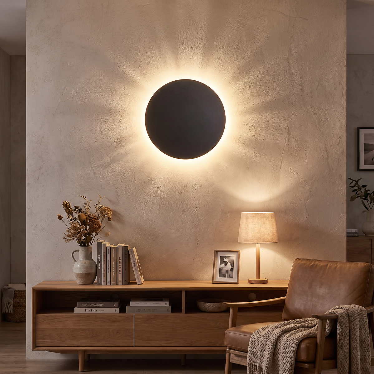 Round Metal Disc Halo LED Wall Light - lifestyle
