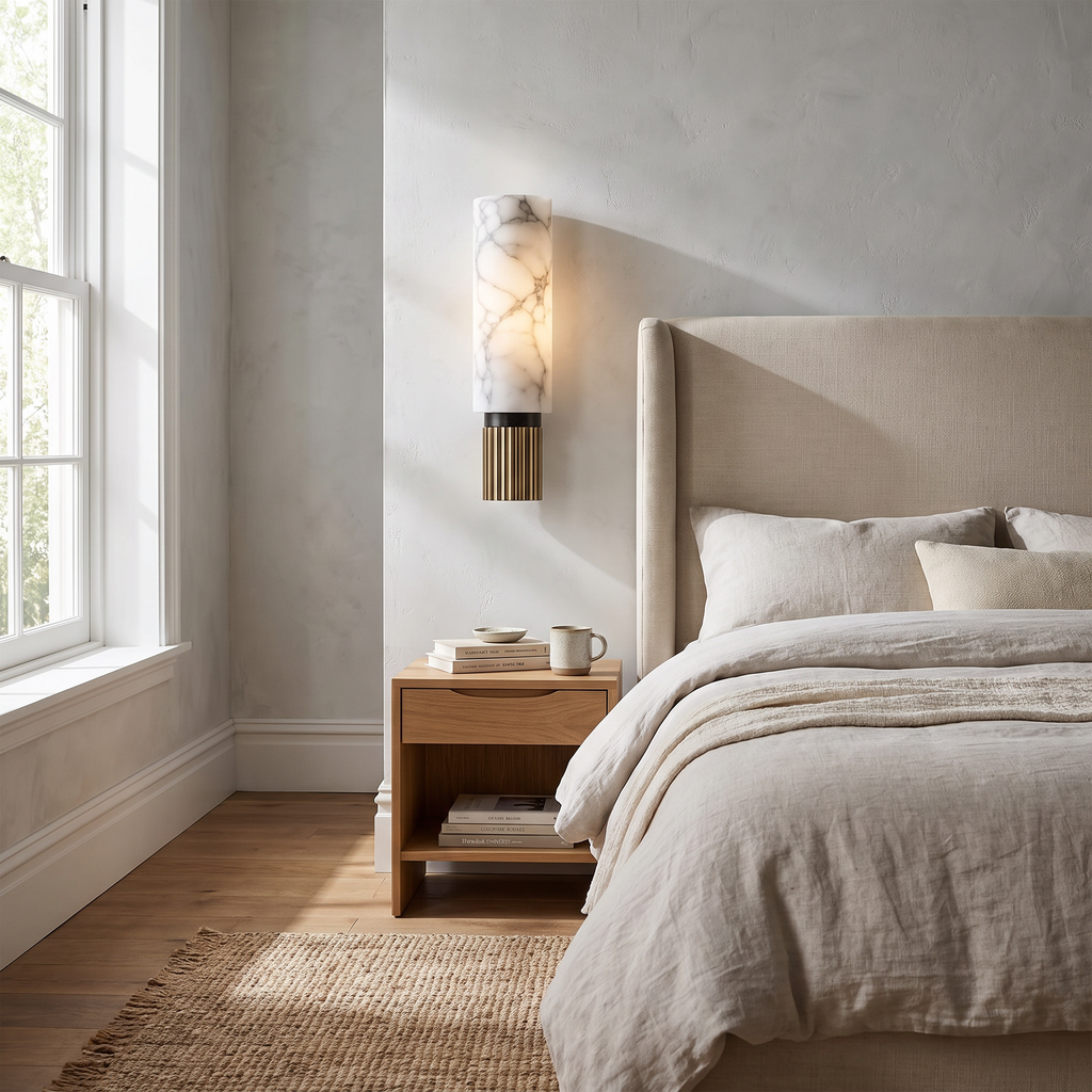 Fluted Base Alabaster Cylinder LED Sconce - lifestyle