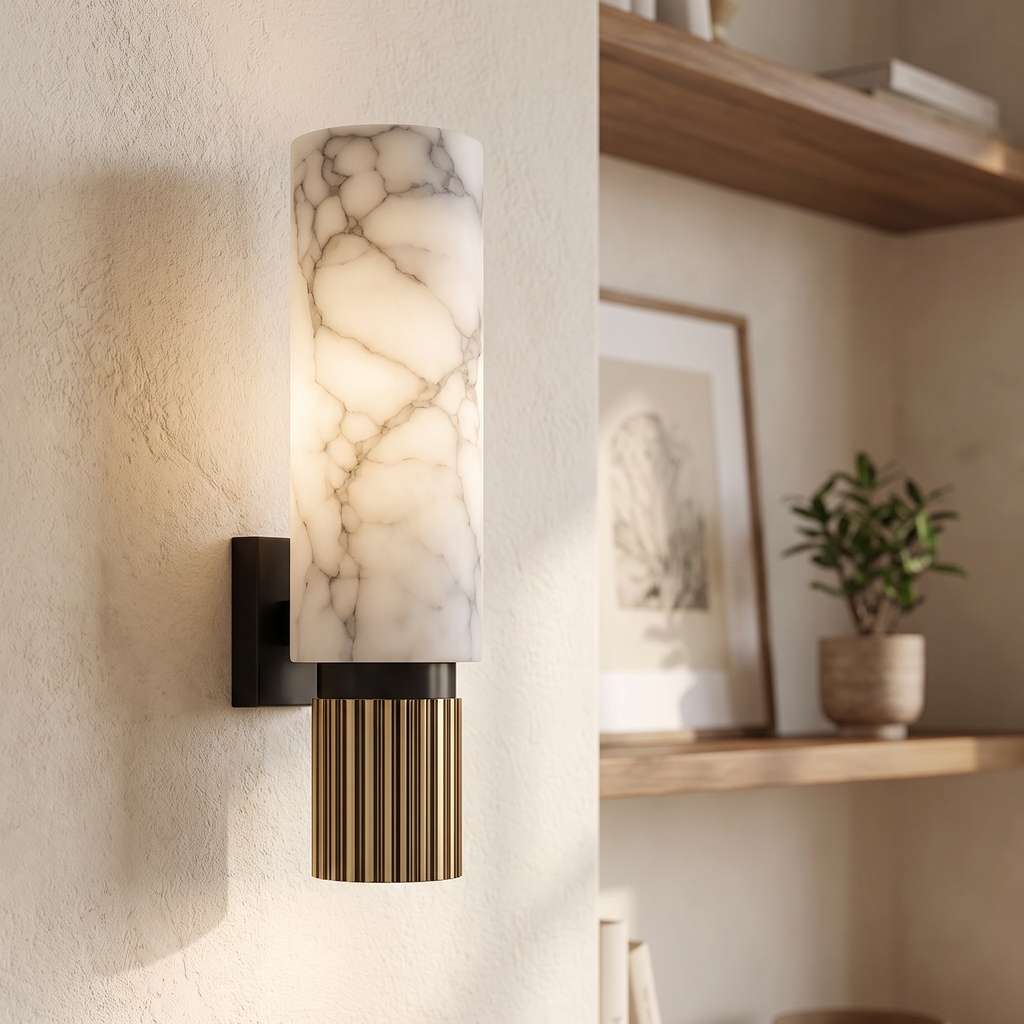 Fluted Base Alabaster Cylinder LED Sconce - lifestyle
