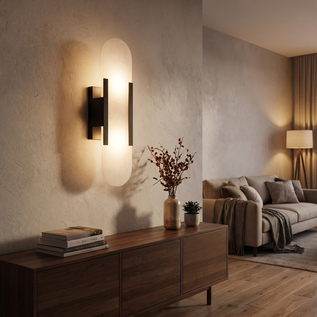 Rounded Alabaster Slab Clamp Wall Sconce - lifestyle