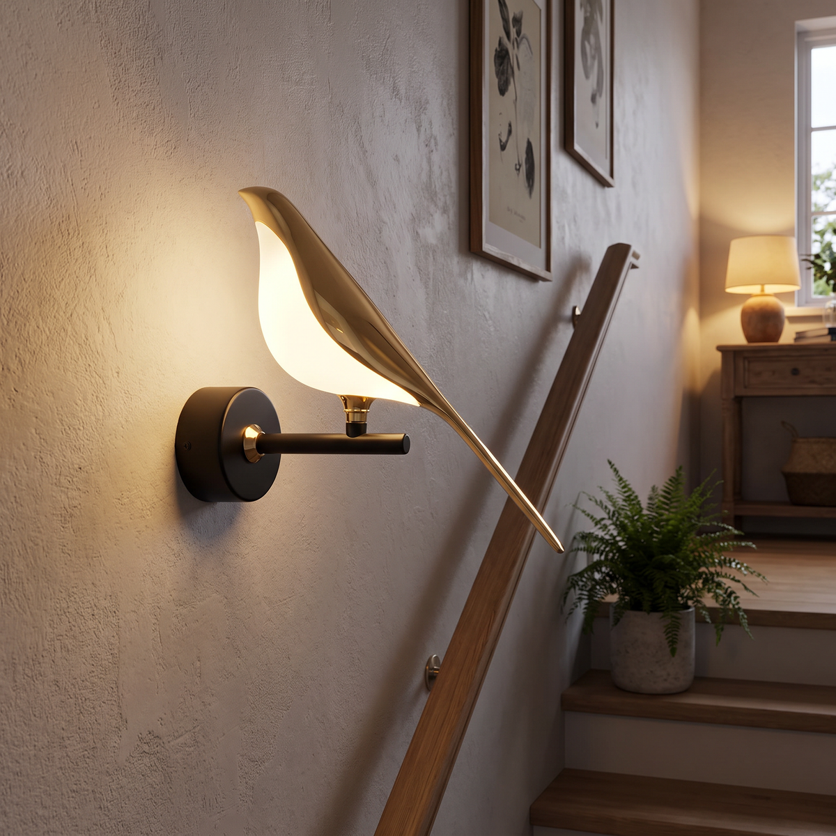 Gold Bird LED Plug-In Wall Sconce - lifestyle