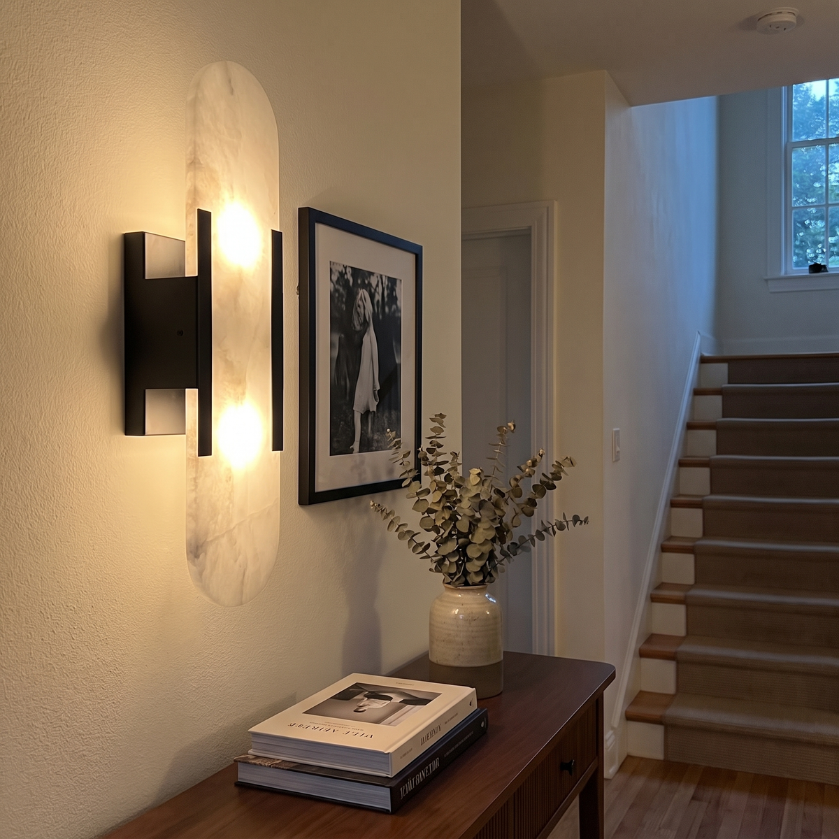 Rounded Alabaster Slab Clamp Wall Sconce - lifestyle