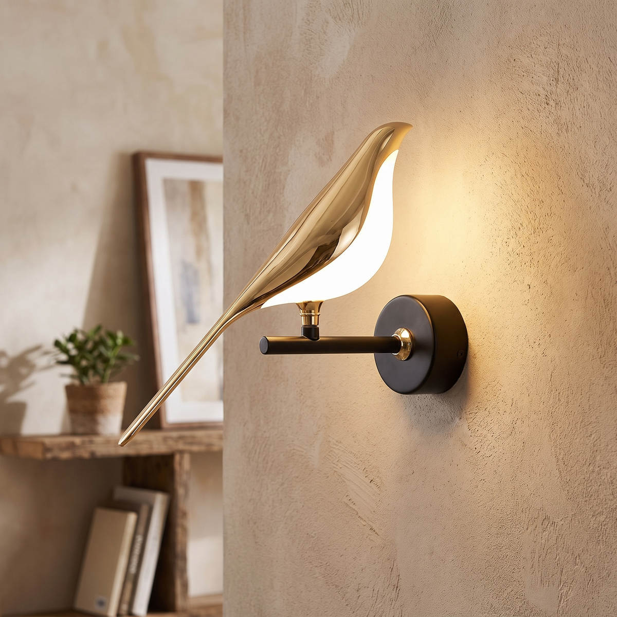 Gold Bird LED Plug-In Wall Sconce - lifestyle