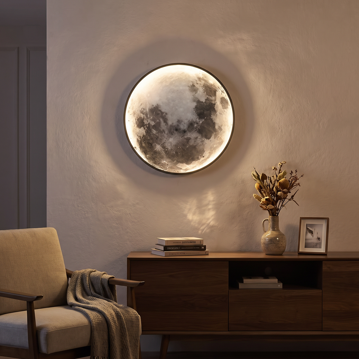 Lunar Surface Round LED Moon Wall Light - lifestyle
