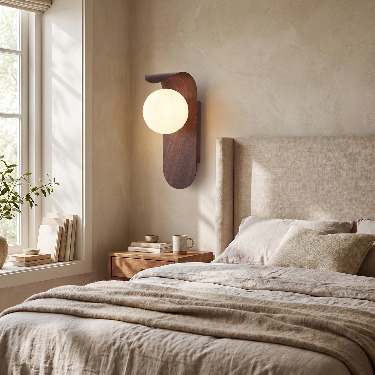 Curved Wood Hood Frosted Globe Wall Sconce - lifestyle