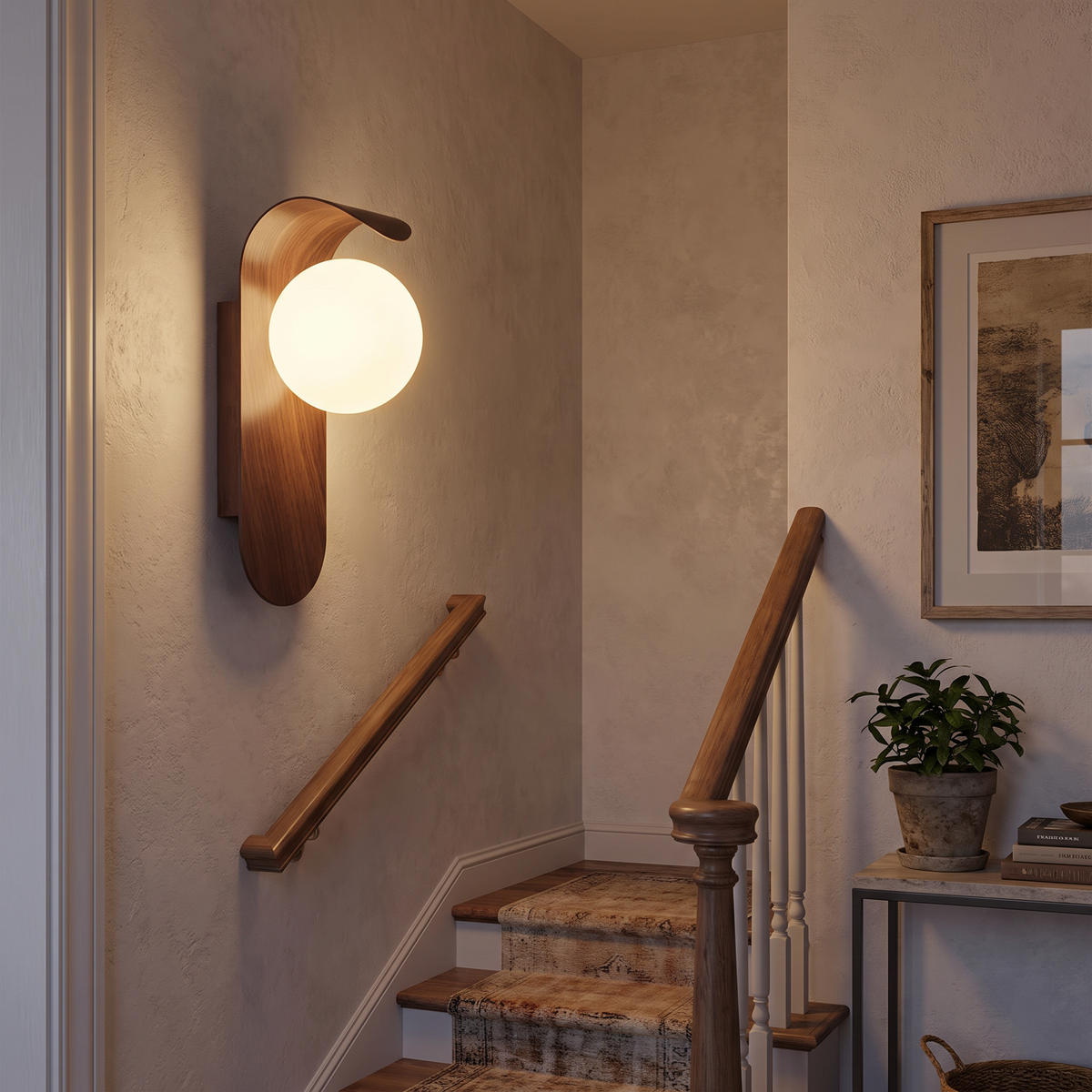 Curved Wood Hood Frosted Globe Wall Sconce - lifestyle