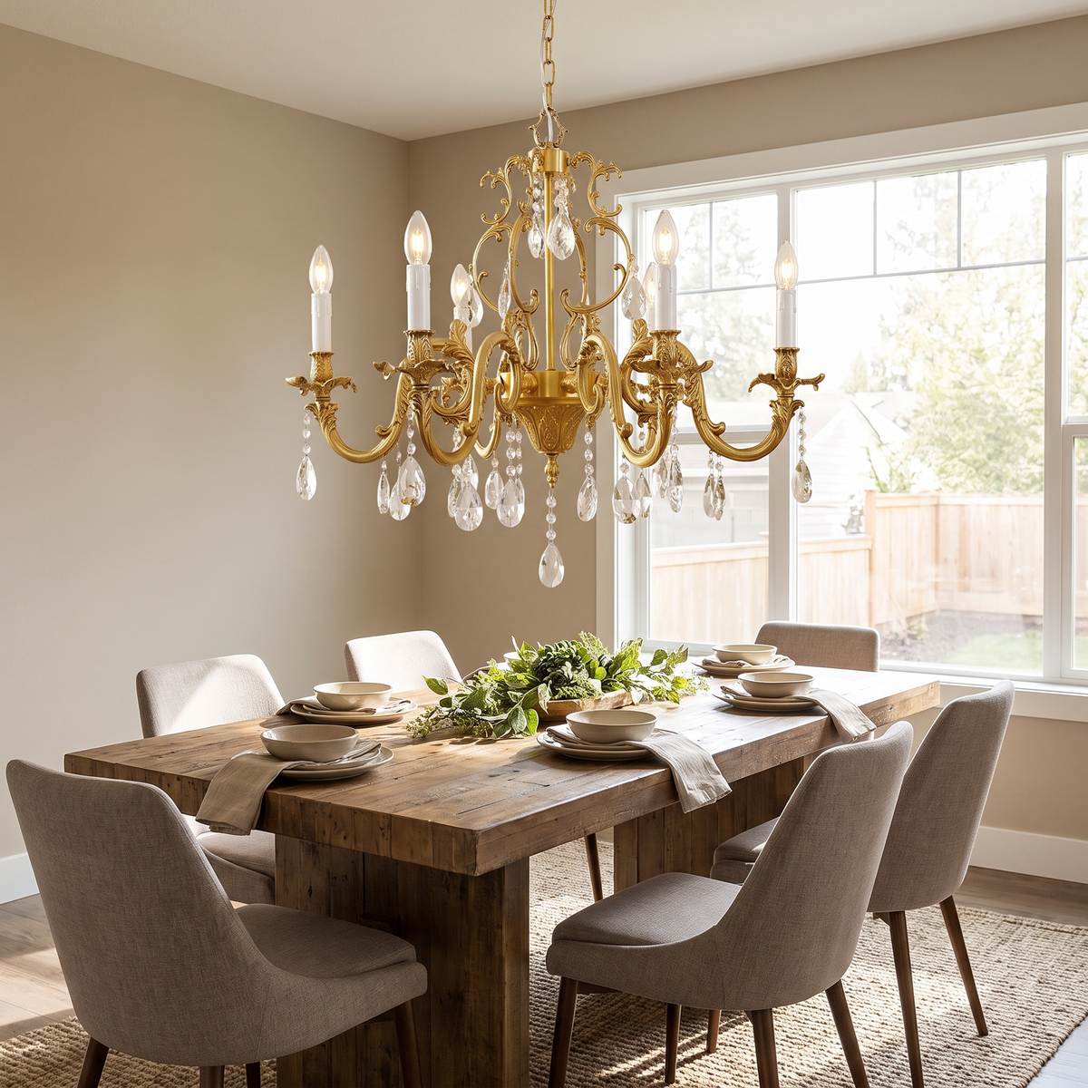 Gold Scroll-Arm K9 Crystal Candle Chandelier - lifestyle